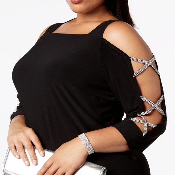 MSK Women's Cold Shoulder Rhinestone Shift Dress Black Size Medium - Picture 2 of 12